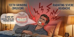 illustration of teeth grinding during sleep causing headache