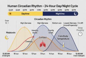 Circadian rhythm diagram showing the natural day and night sleep wake cycle