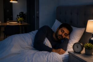 A comfortable sleep environment after allowing enough time between an evening meal and bedtime.