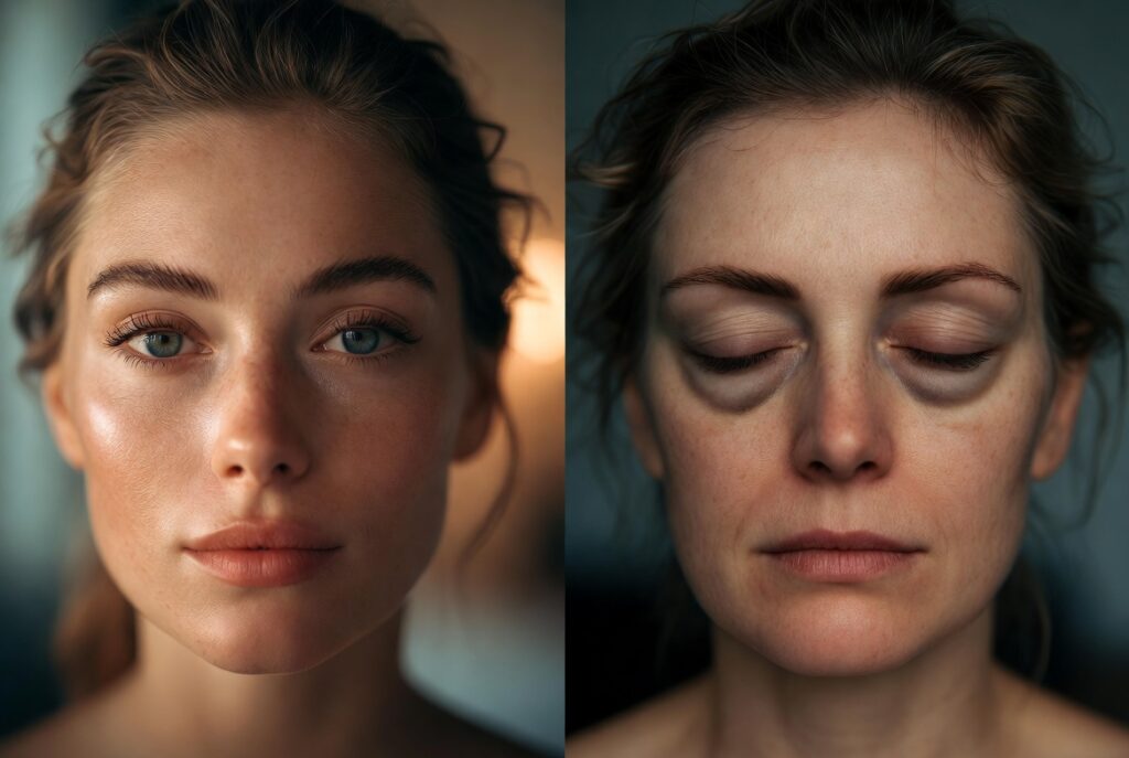 woman with dark circles and tired skin caused by poor sleep