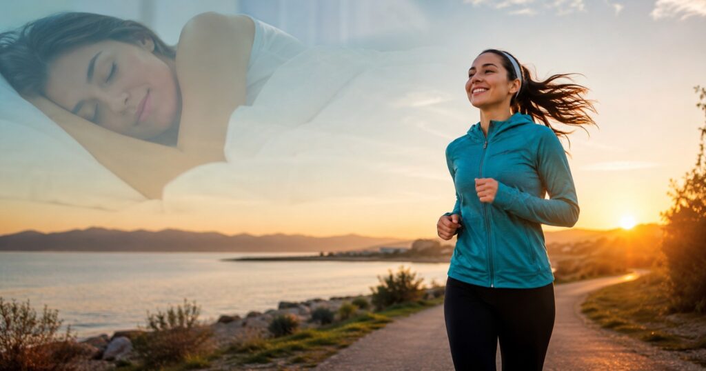 person exercising outdoors and sleeping better at night