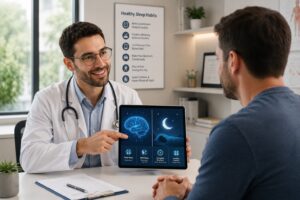 Doctor explaining common sleep myths and healthy sleep habits.