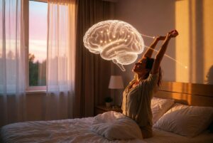 Student remembering information more easily after getting quality sleep.