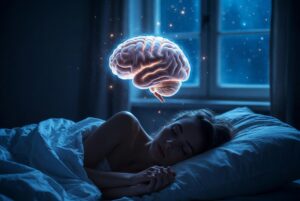 Illustration showing how the brain strengthens memories while sleeping.