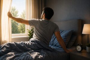 A consistent wake time and morning light can help reinforce the body's daily sleep-wake rhythm.