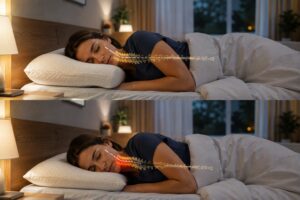 Correct pillow height helps keep the neck aligned while sleeping on your side.